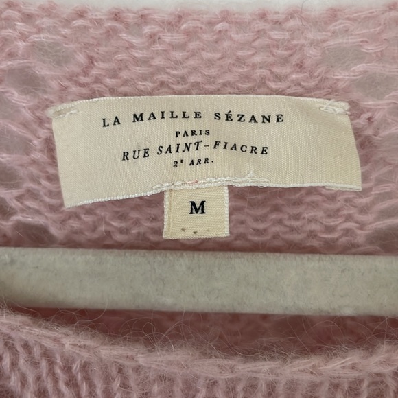 Sezane Federica Jumper Powder Pink Pearls Jewels open knit mohair Size M - Picture 9 of 9